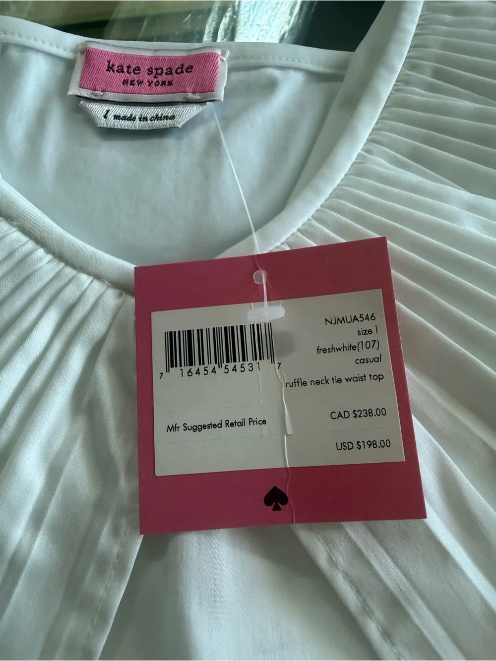 kate spade Ruffle Neck Tie Waist Top in White